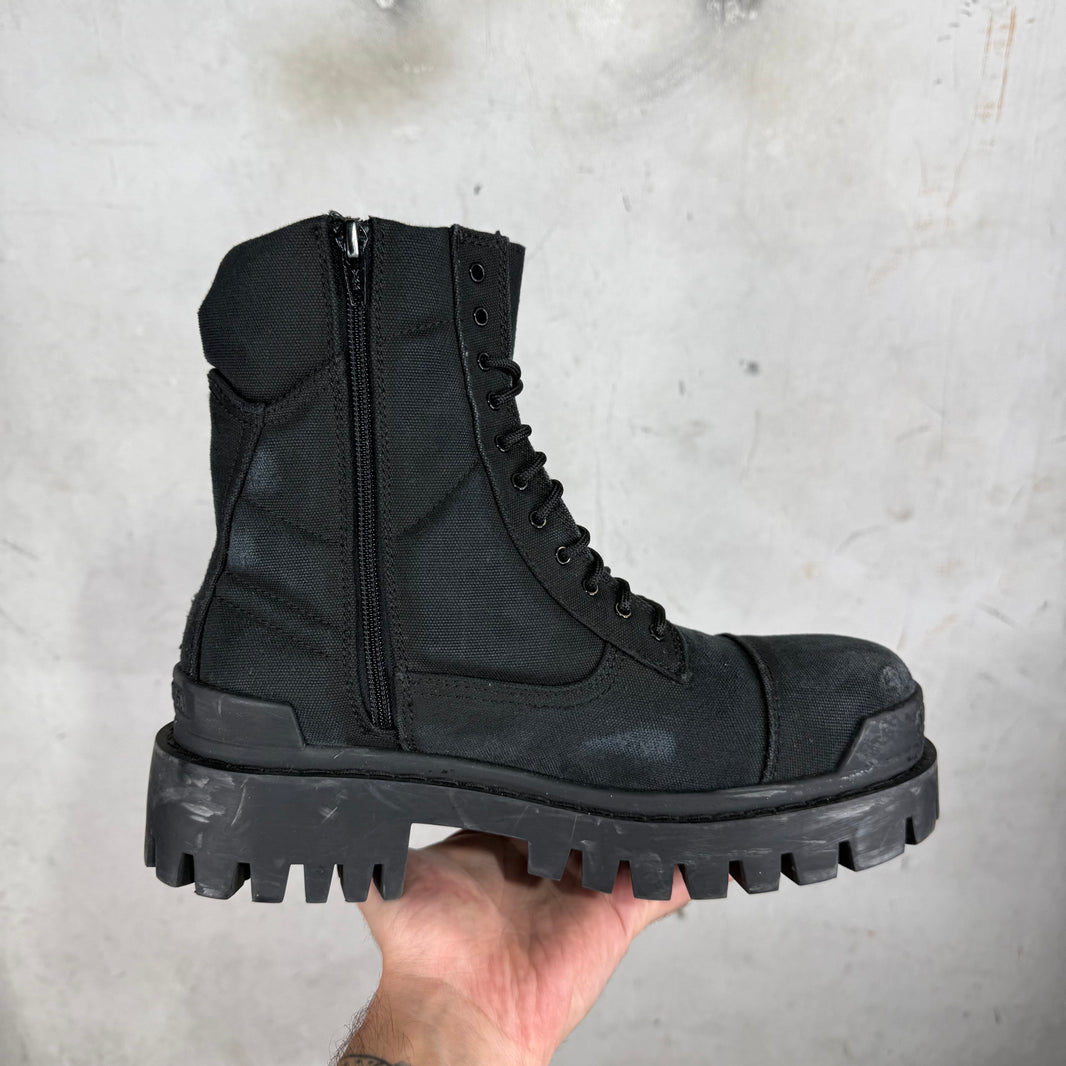 Balenciaga Canvas Ditressed Strike Boots