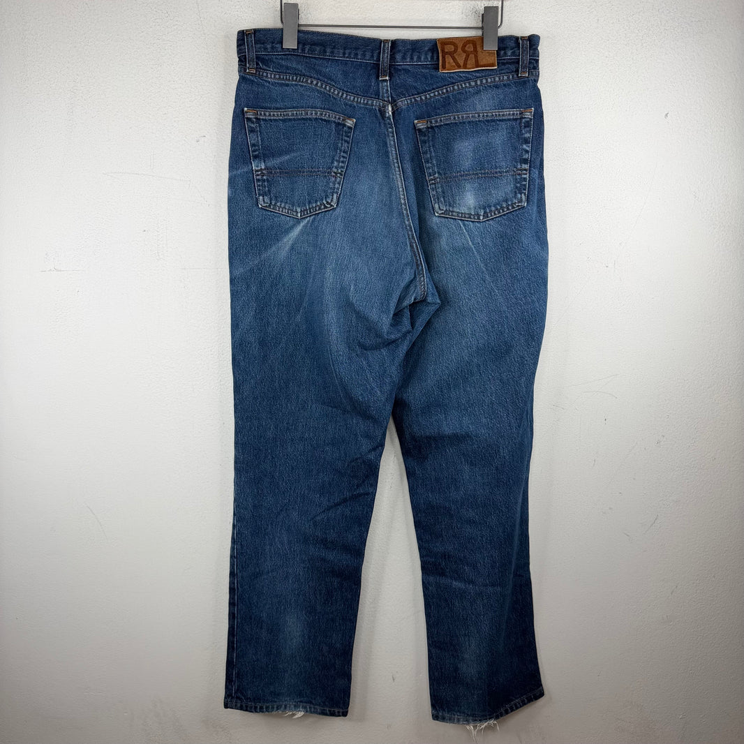RRL Dark Blue Wash Distressed Jeans