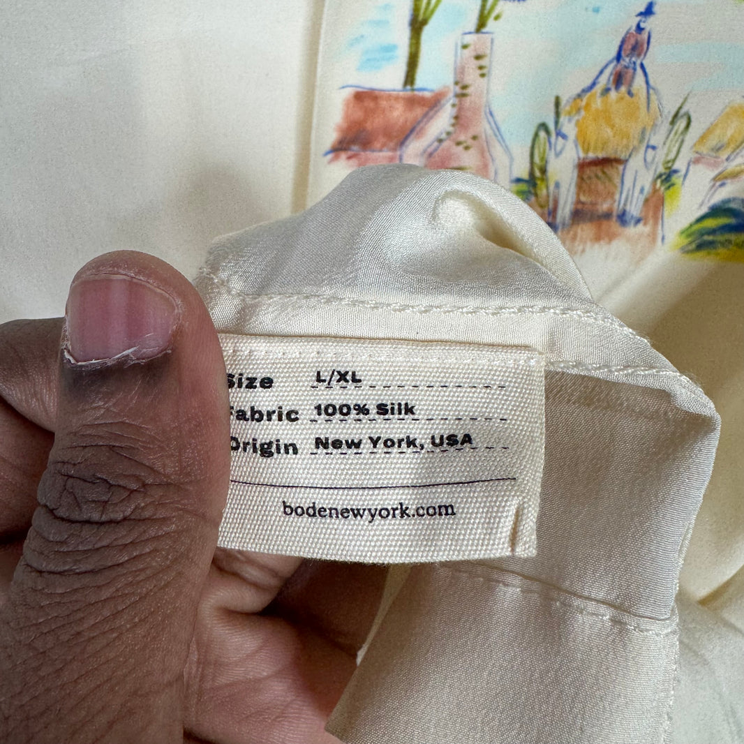 Bode Hand Painted Landscape Silk Button Up Shirt