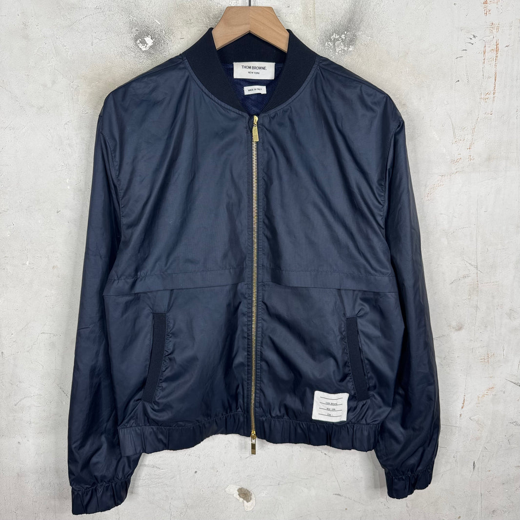 Thom Browne Navy Mesh Back Stripe Windbreaker
