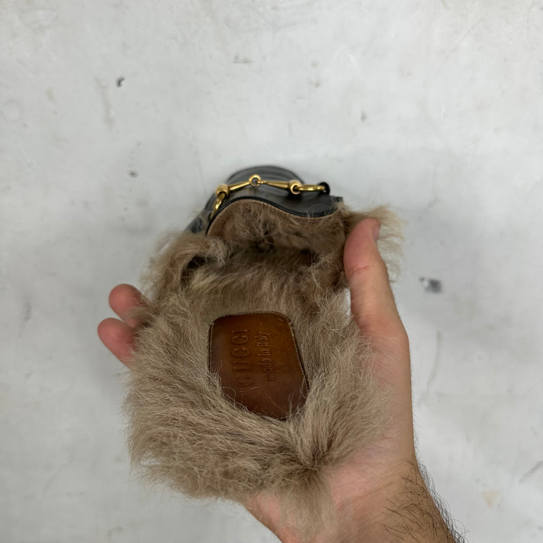 Gucci Smoked Horsebit Fur Mules