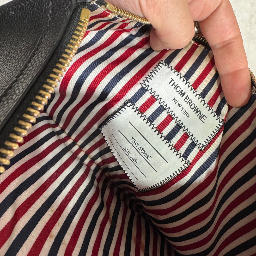 Thom Browne Black Pebbled Leather Stripe Pouch
