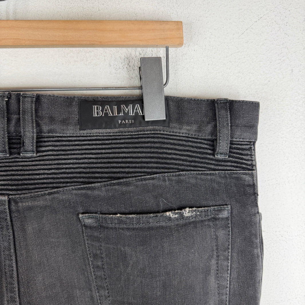 Balmain Distressed Knee Biker Jeans