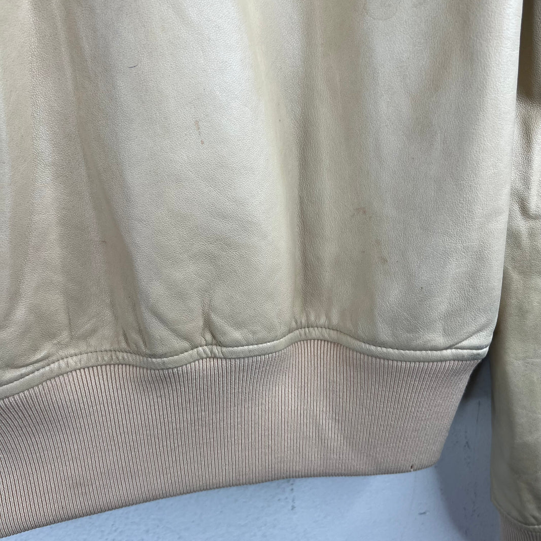 Rick Owens Cream Leather Bomber Jacket