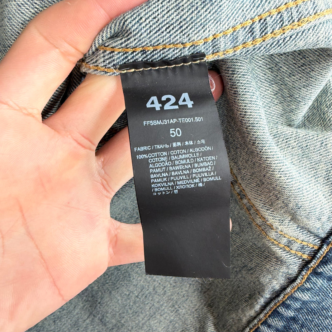424 Distressed Puffer Collar Trucker Jacket