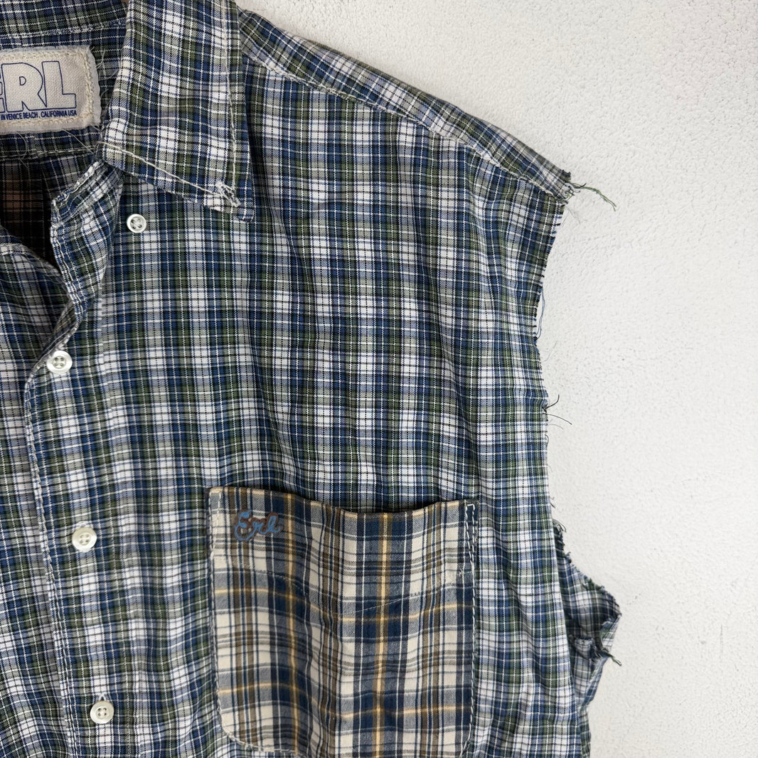 ERL Blue Flannel Cut-Off Shirt