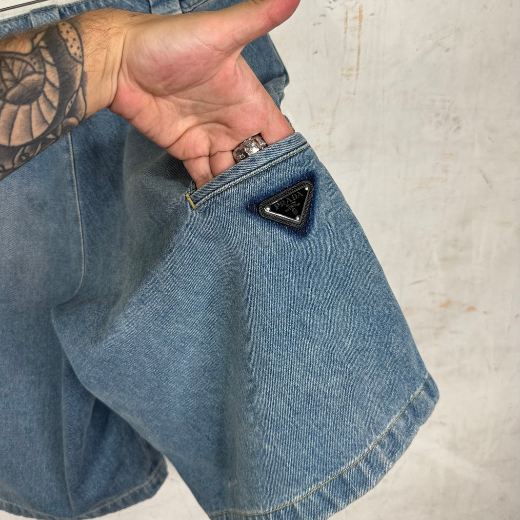 Prada Medium Wash Plaqued Denim Shorts