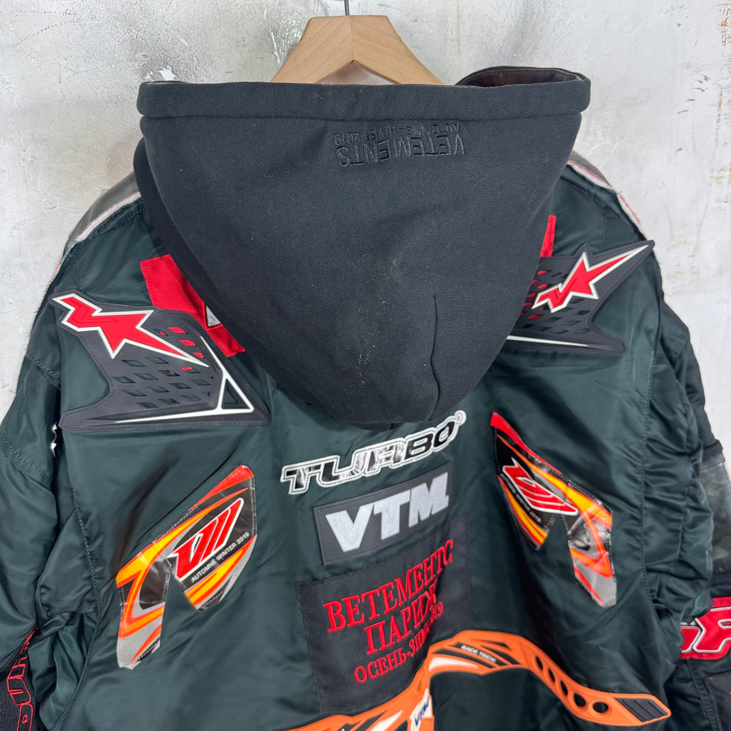Vetements x Alpha Patchwork Racer Hooded Bomber Jacket