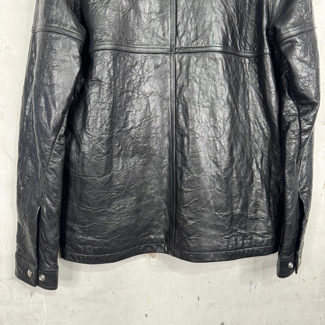 Rick Owens Temple Pebbled Leather Strapped Jacket