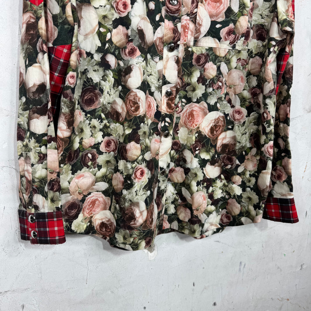 Givenchy Plaid/Floral Snap Button Up