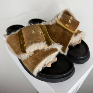 Sacai Big Buckle Suede Shearling Slide