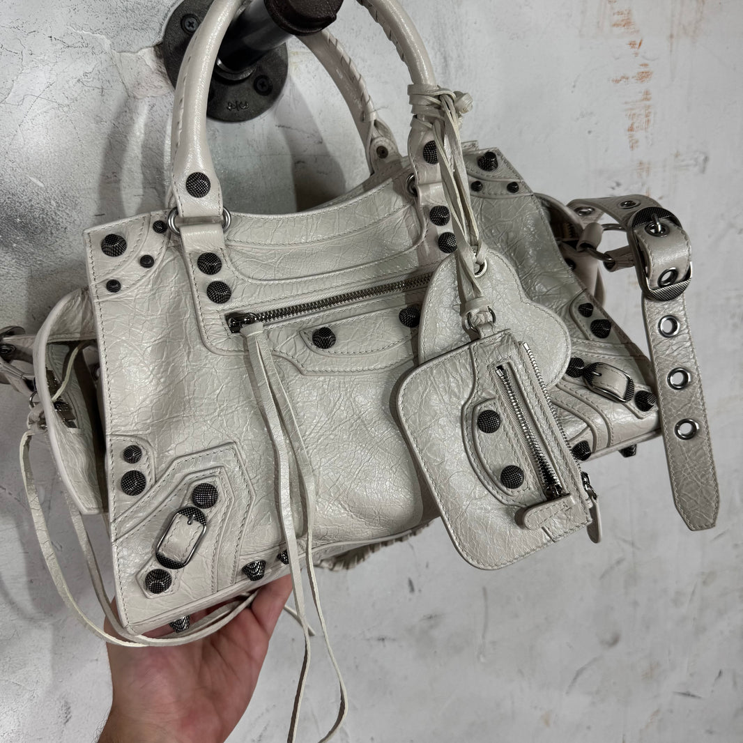 Balenciaga White Lambskin City Bag