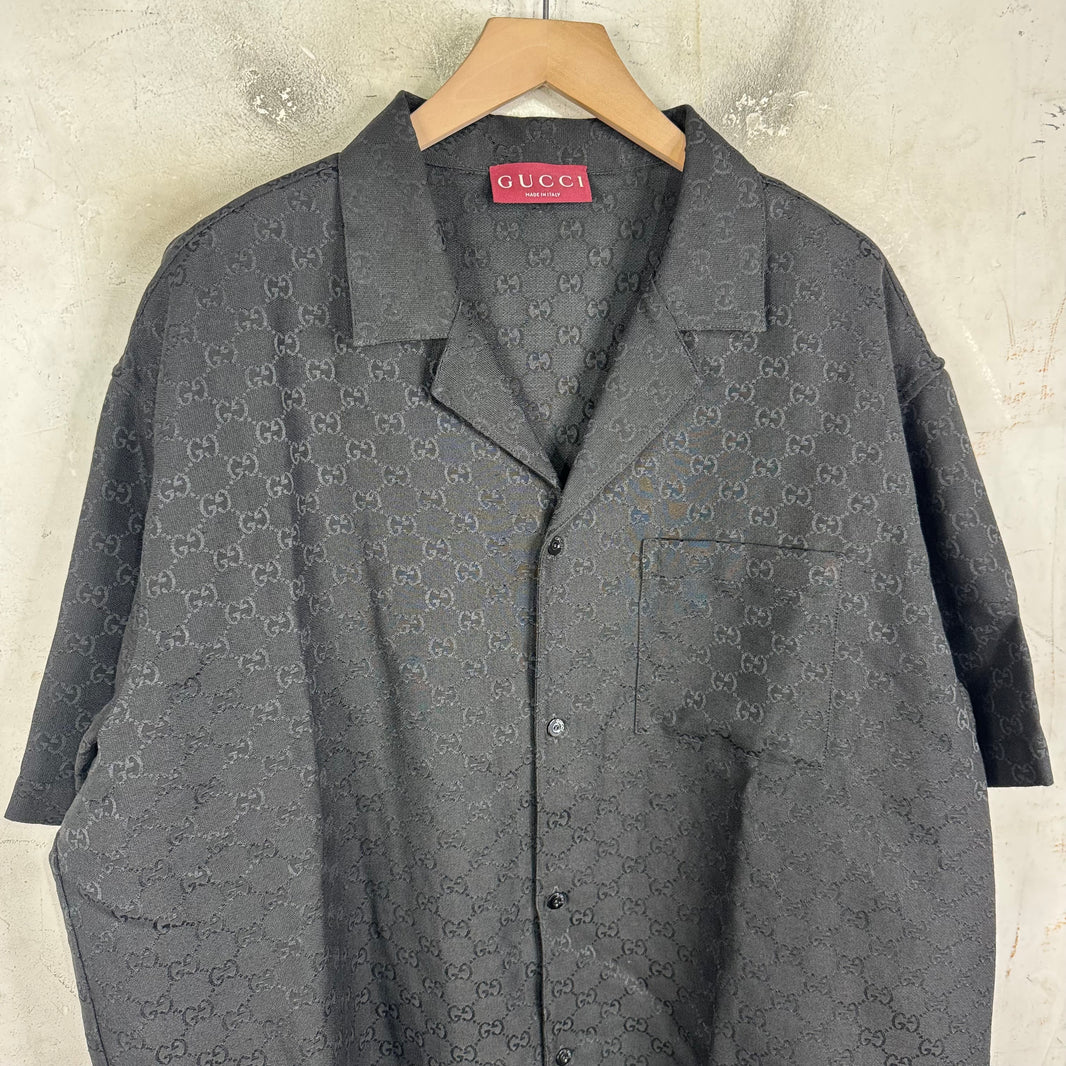 Gucci Black Monogram Camp Collar Shirt