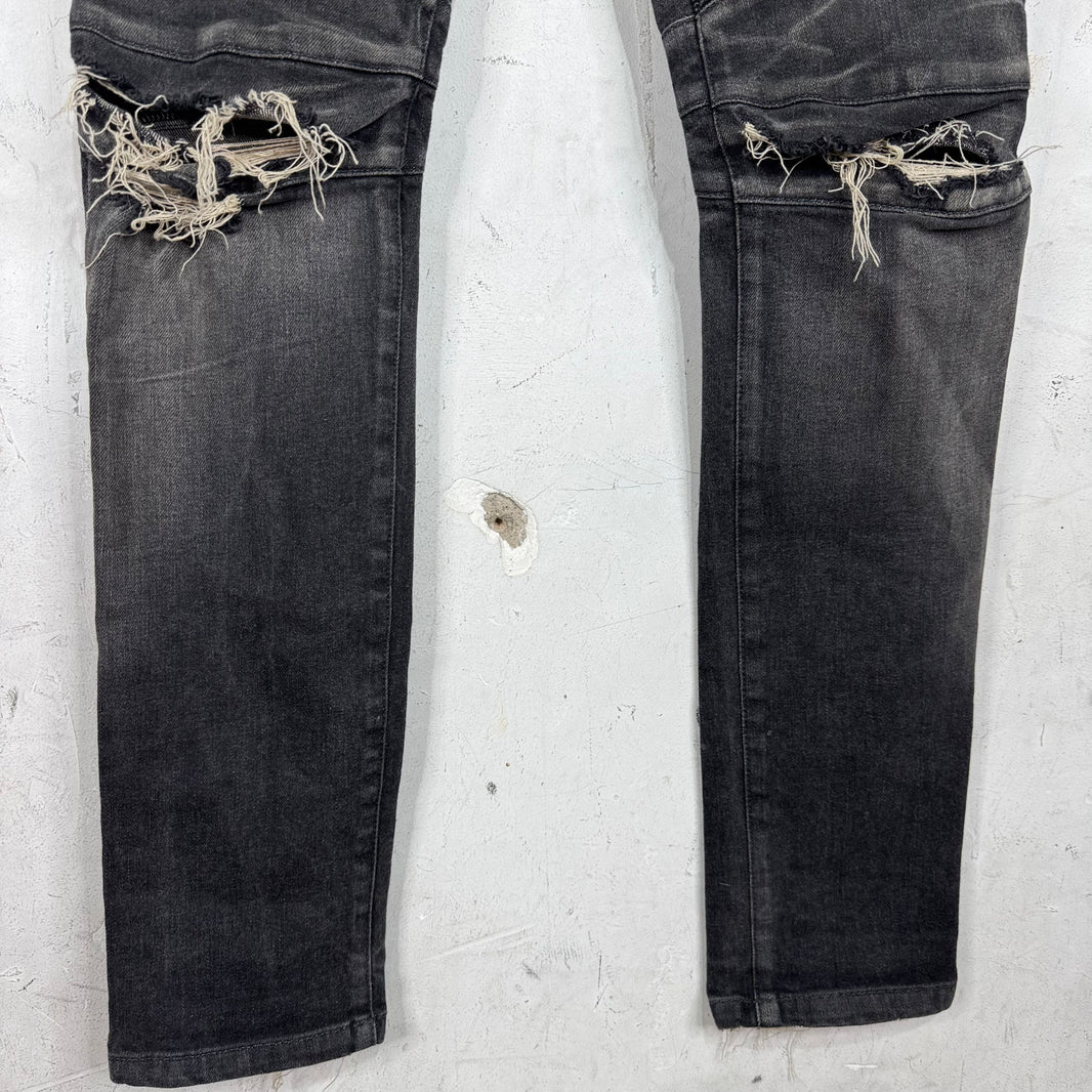 Balmain Charcoal Distressed Biker Jeans