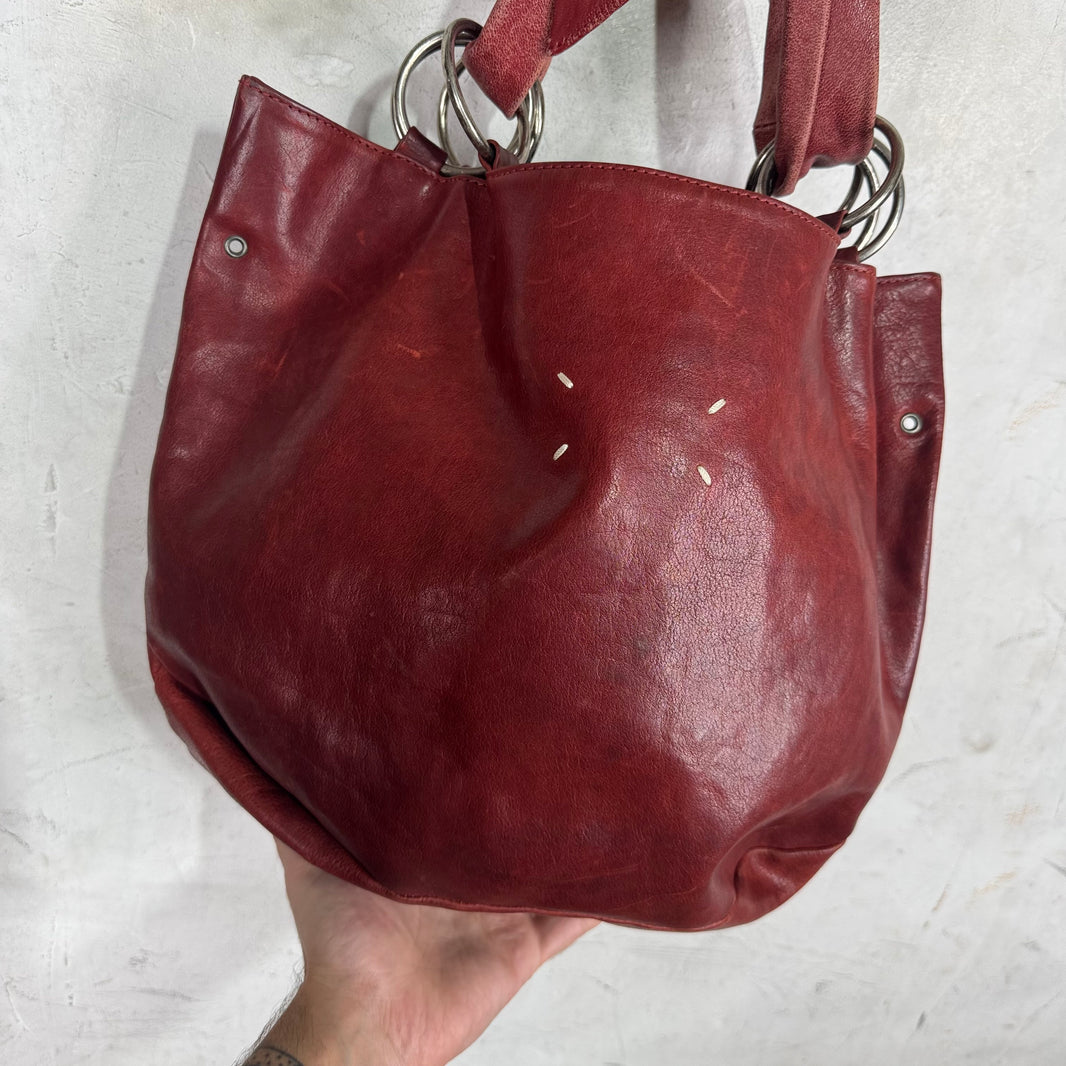 Margiela Red Leather Ring Tote Bag