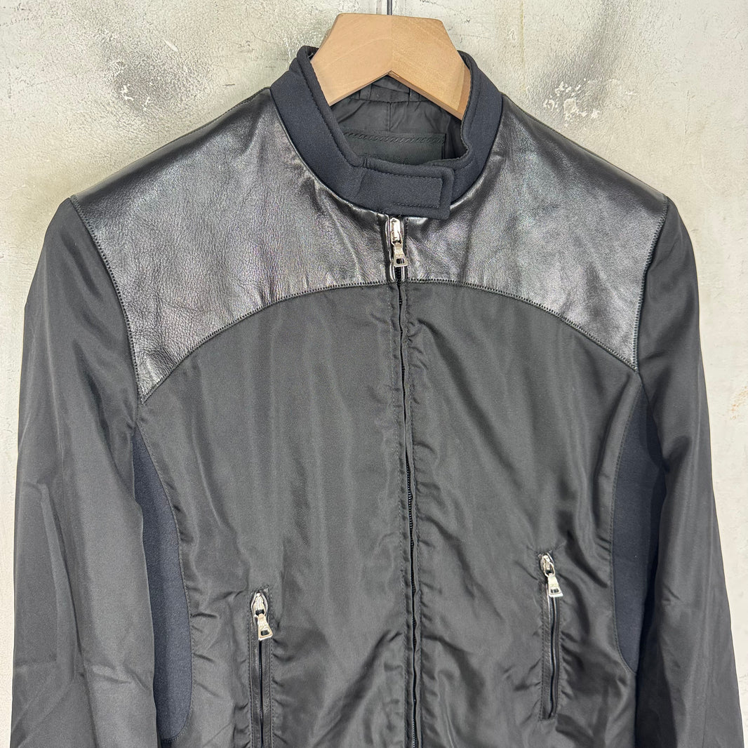 Prada Nylon Leather Trimmed Moto Jacket