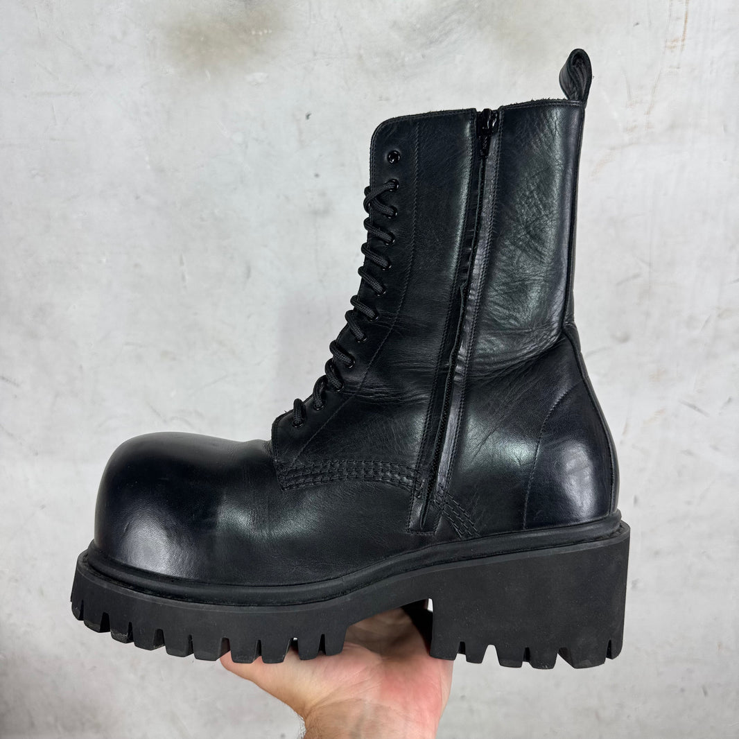 Balenciaga Black Leather Stomper Boots