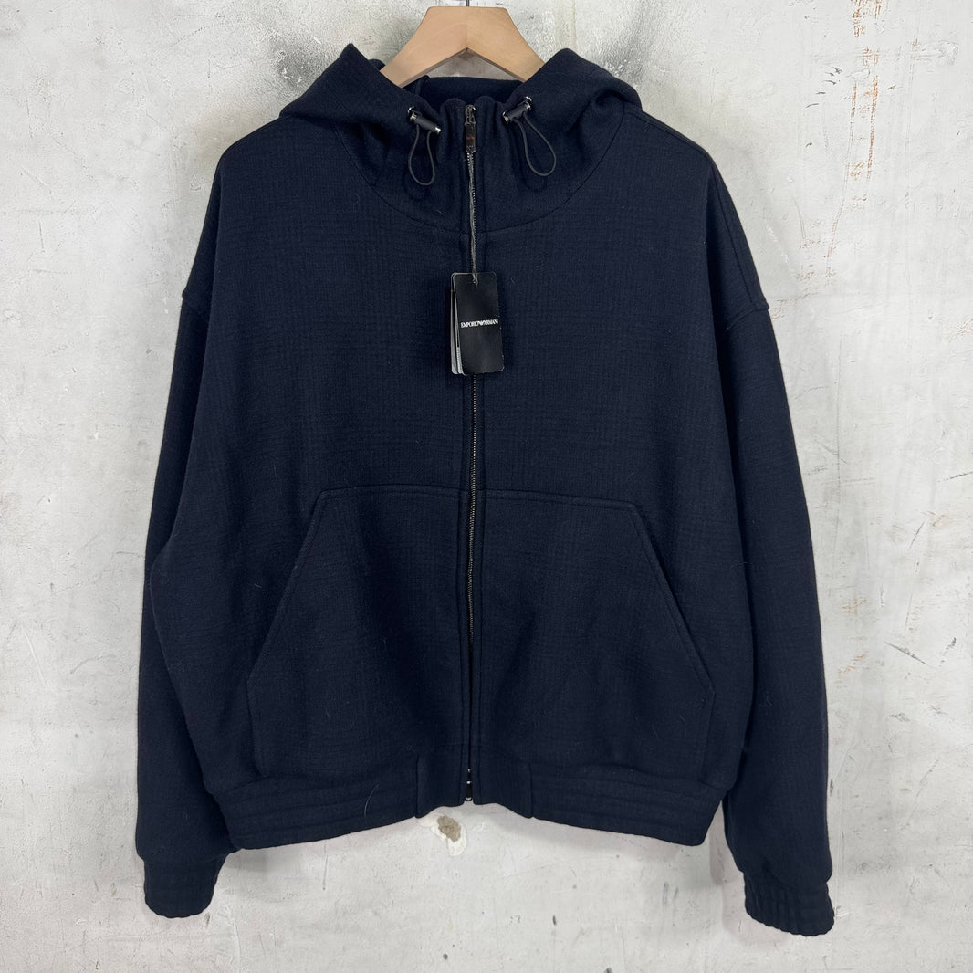 Armani Icon Oversized Cropped Wool Hooded Jacket