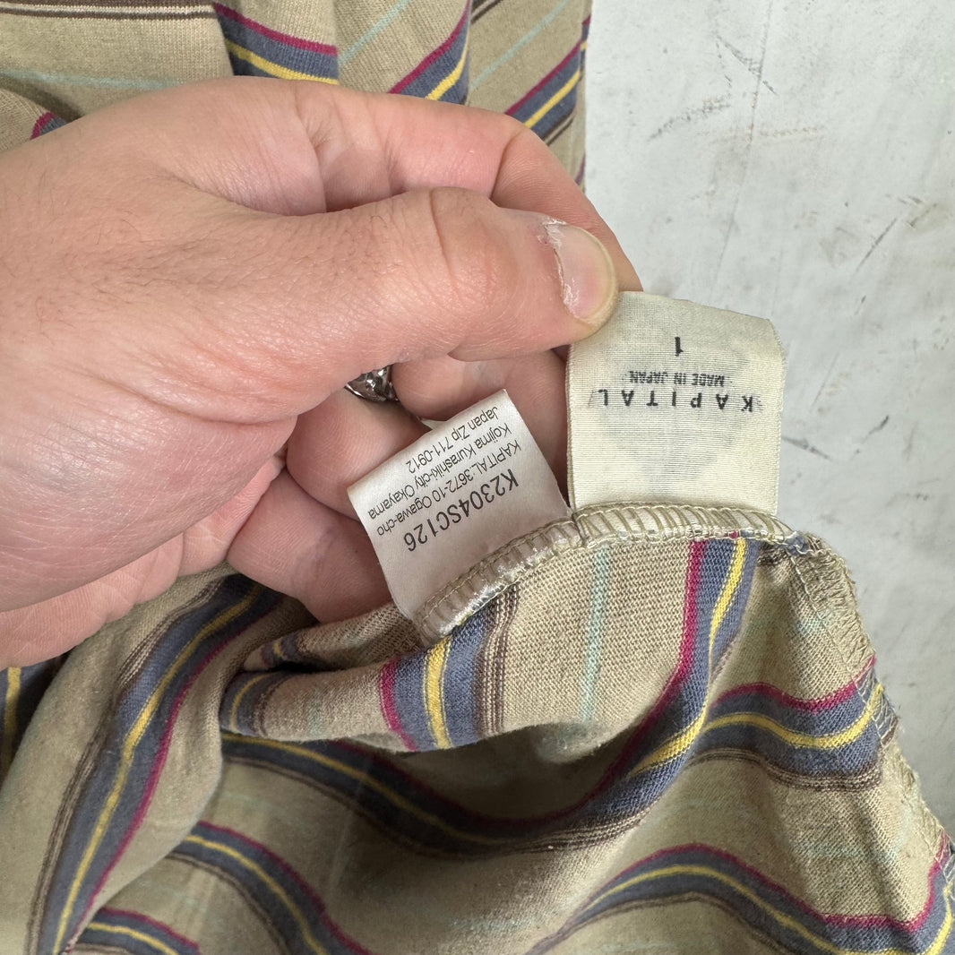 Kapital Tan Boxy Striped T-Shirt
