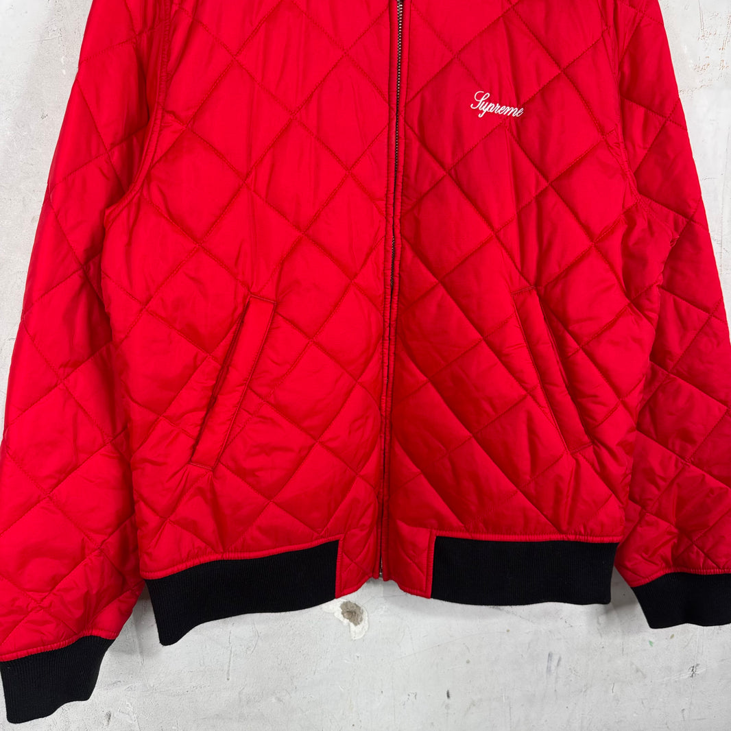 Supreme Red Sequin Patch Quilted Bomber