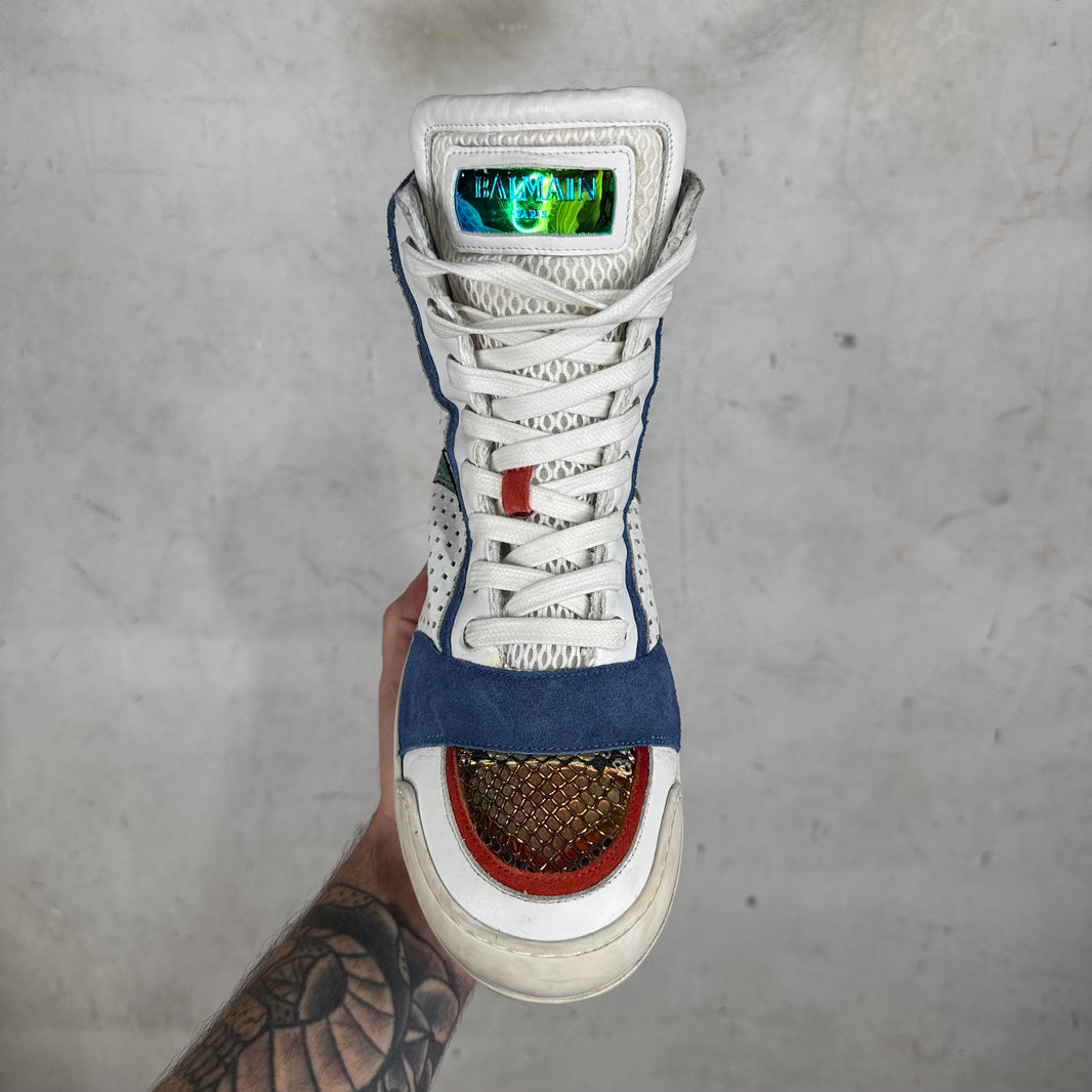 Balmain Paneled Leather High Top Sneakers