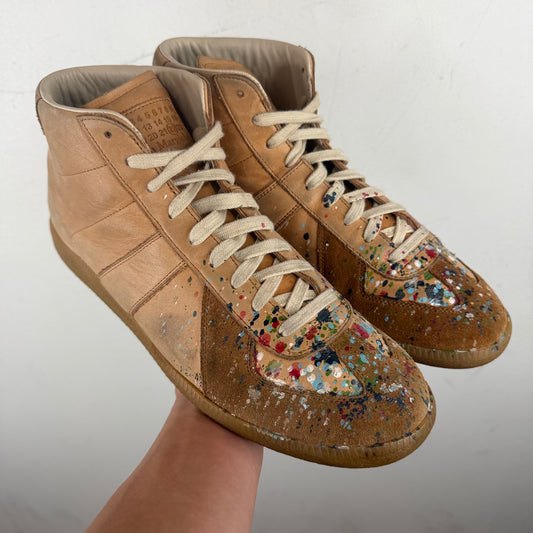 Margiela Paint Splatter Beige Hi Top Replica Sneakers