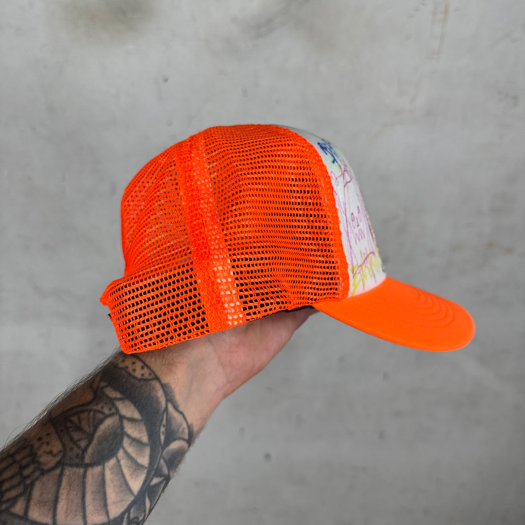 Asspizza Orange Chainstitch Trucker Hat