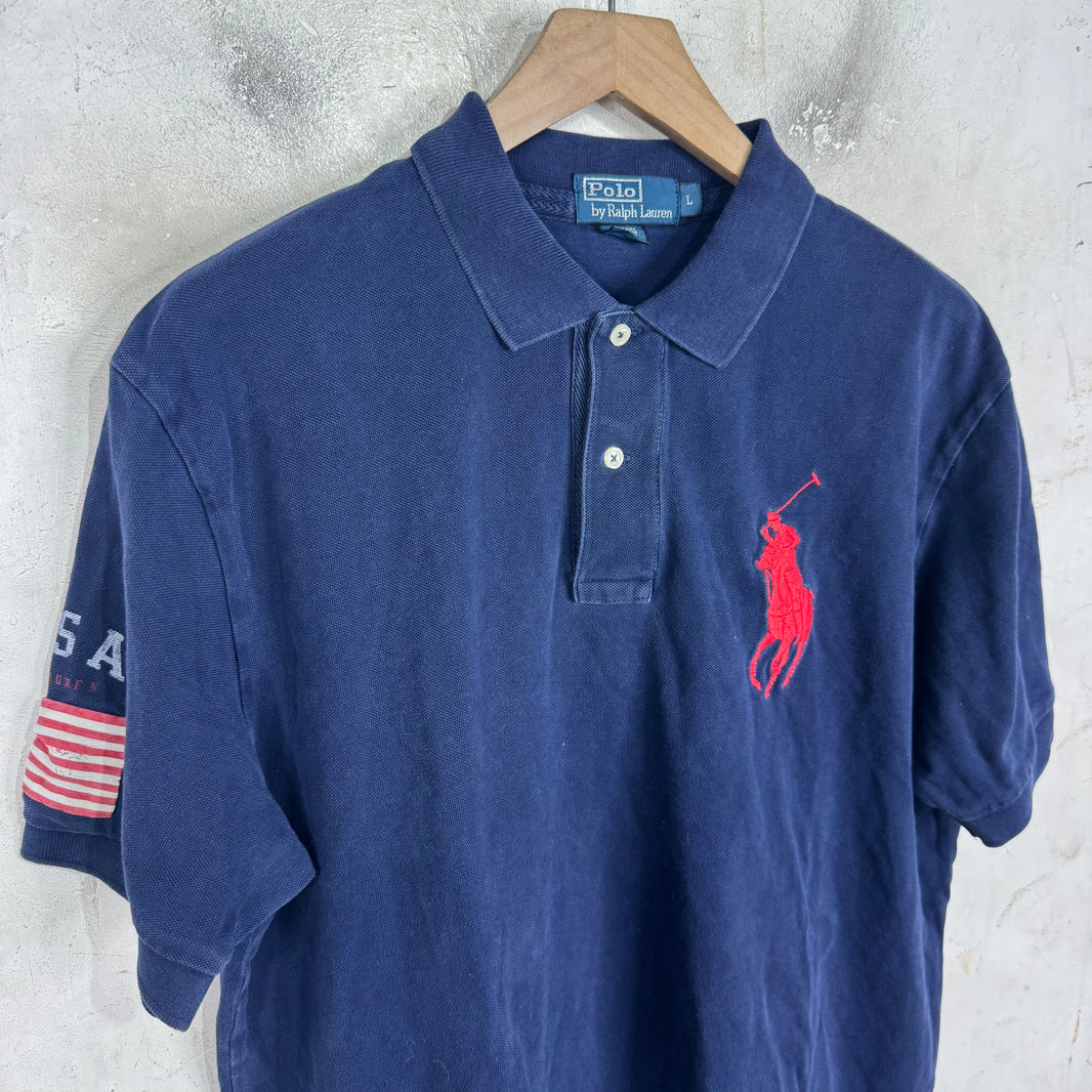 Ralph Lauren Navy Red USA Sleeve Pony Polo