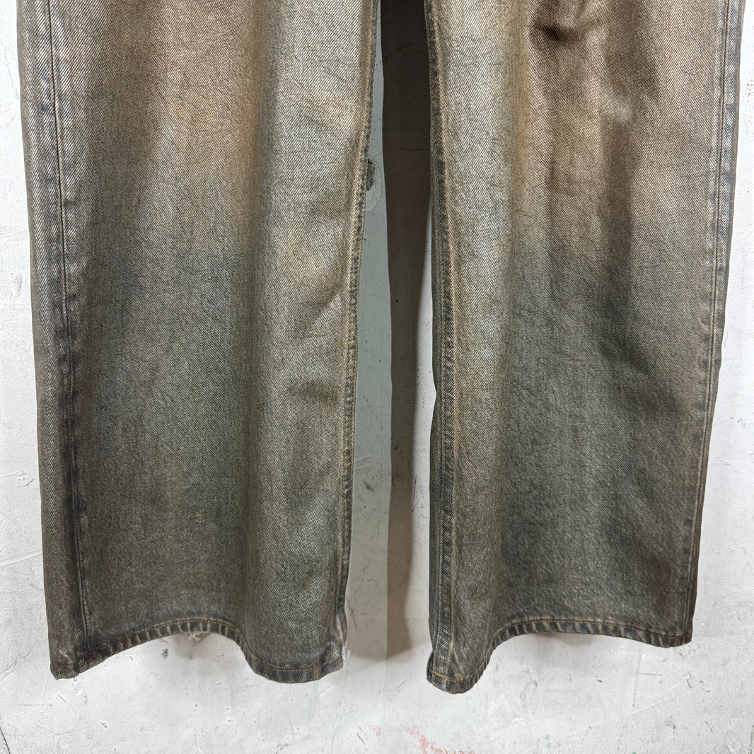 Acne Studios Olive Waxed Wide Leg Jeans