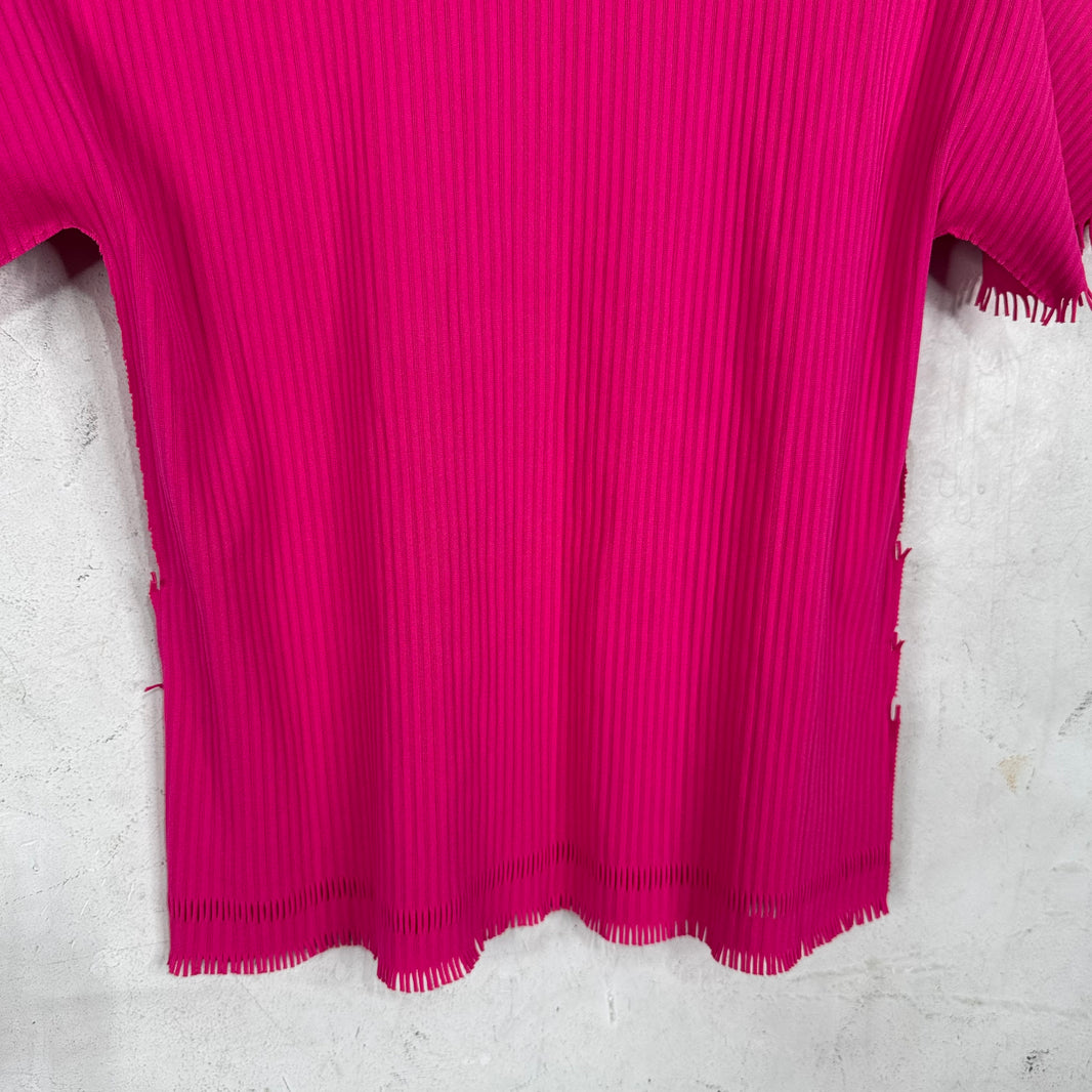 Issey Miyake Pleates Please Pink Fringed T-Shirt