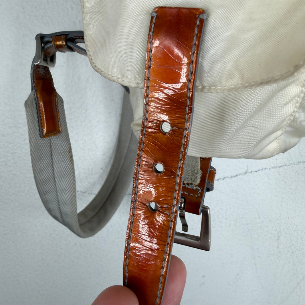 Prada Smoked Nylon White Badge Backpack