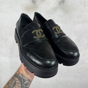 Chanel Quilted Logo Loafers