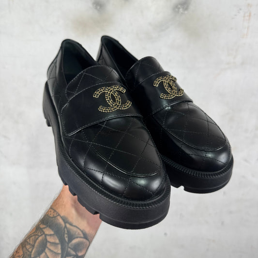 Chanel Quilted Logo Loafers