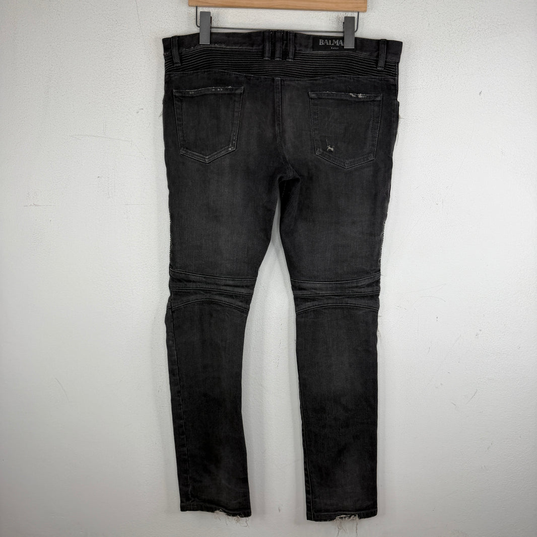Balmain Distressed Knee Biker Jeans