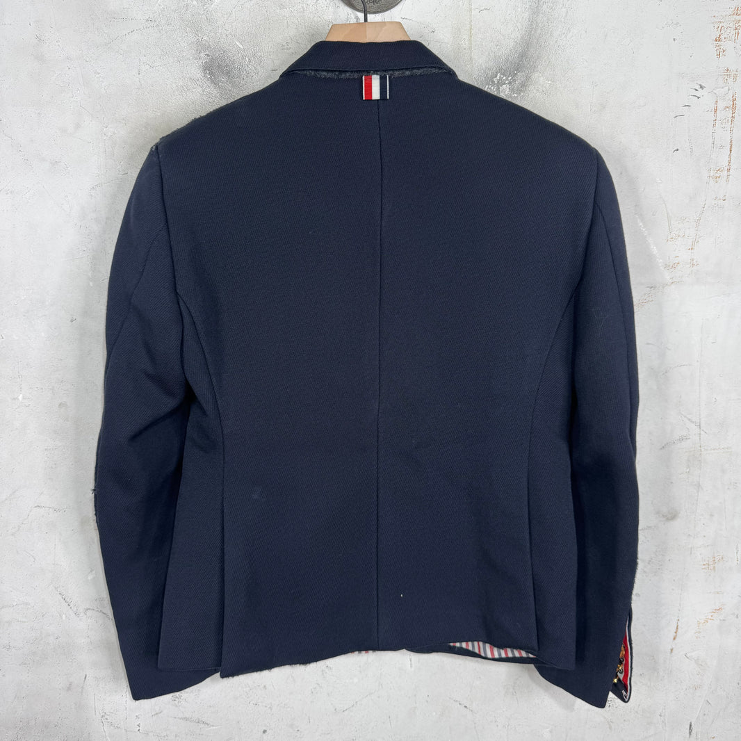 Thom Browne Navy Distressed Gold Hardware Blazer