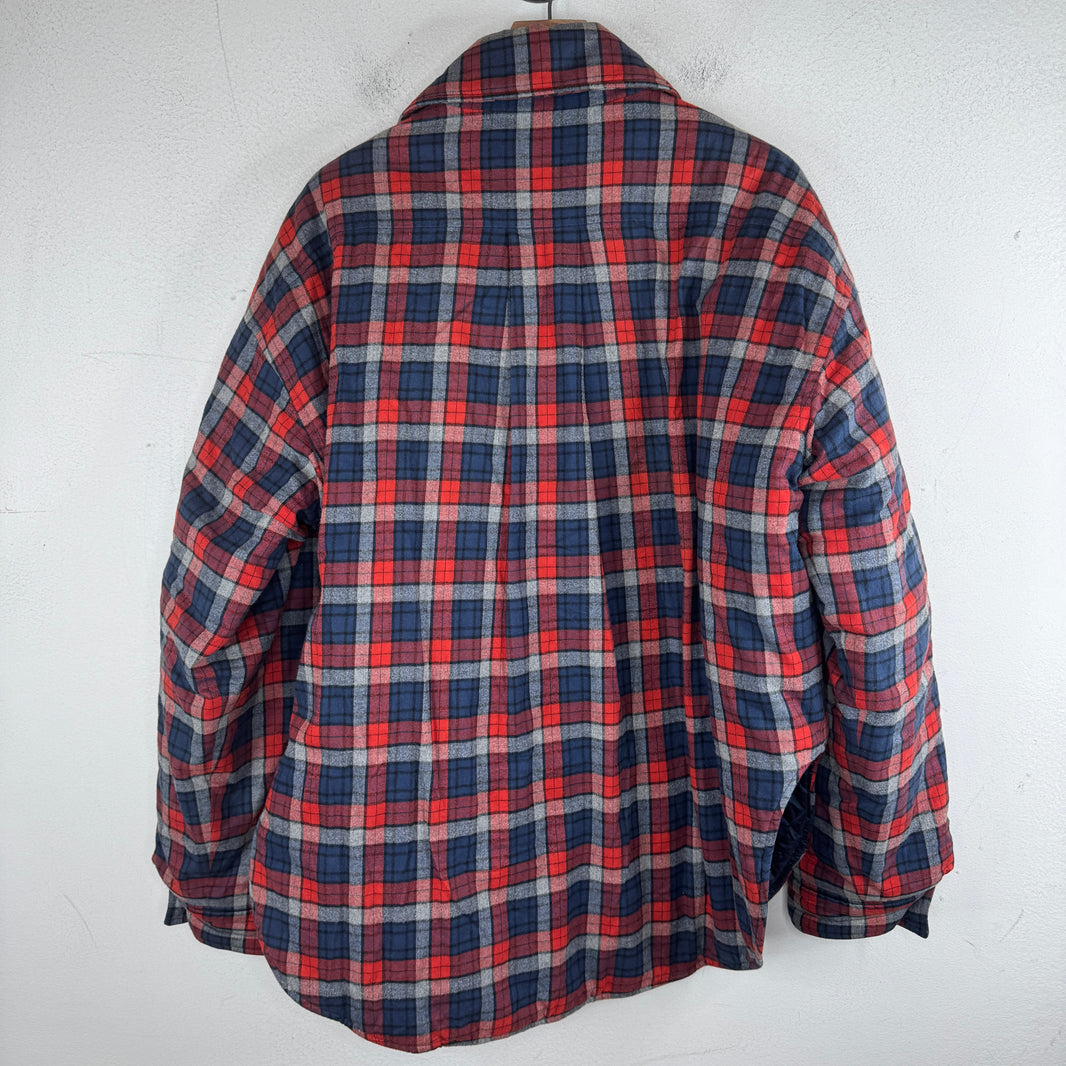 Balenciaga Quilted Red/Blue Padded Snap Button Flannel