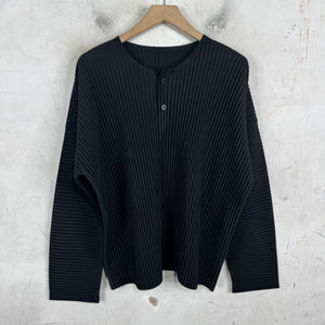 Issey Miyake Black Pleates L/S Collarless Shirt