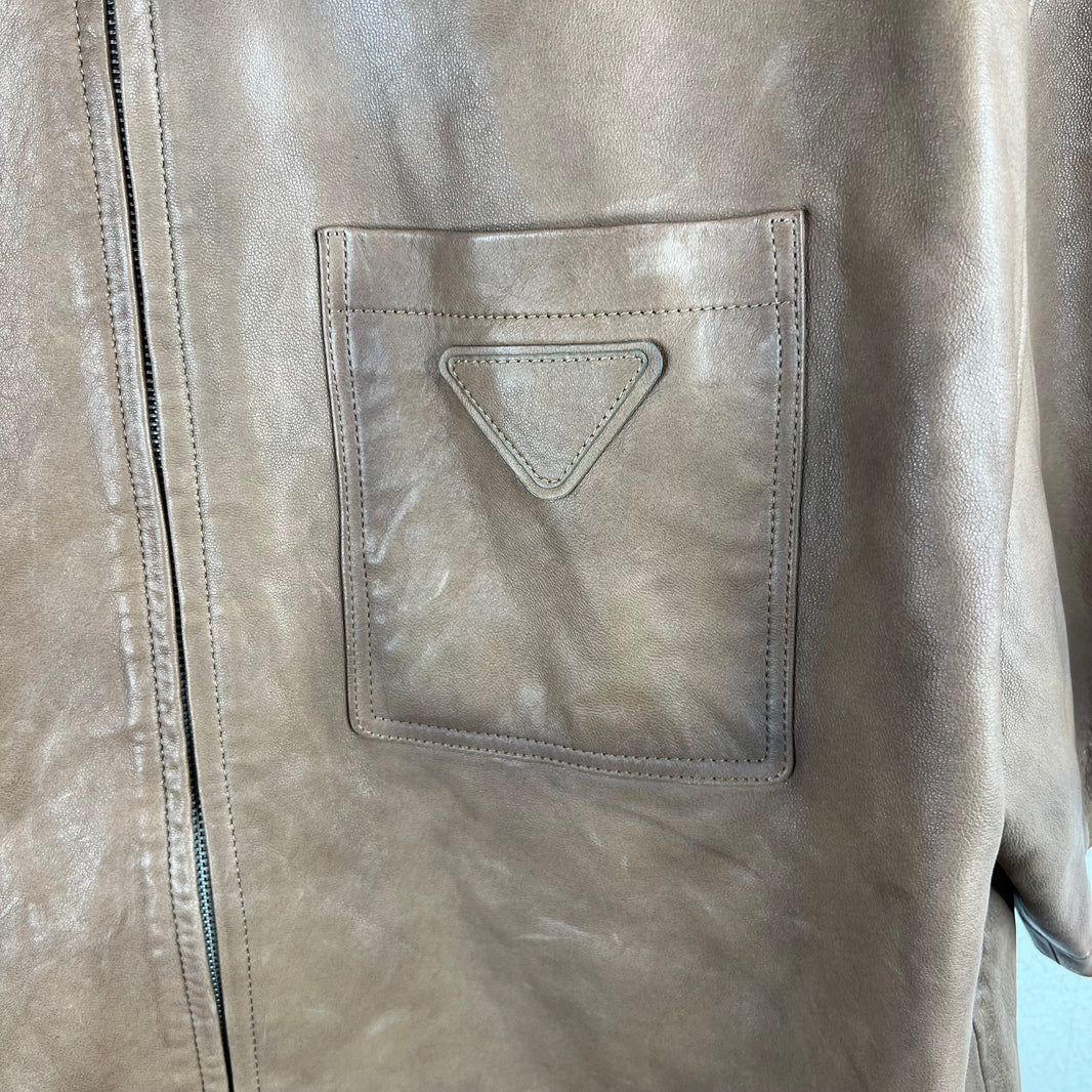 Prada Brown Nappa Lambskin Zip Shirt