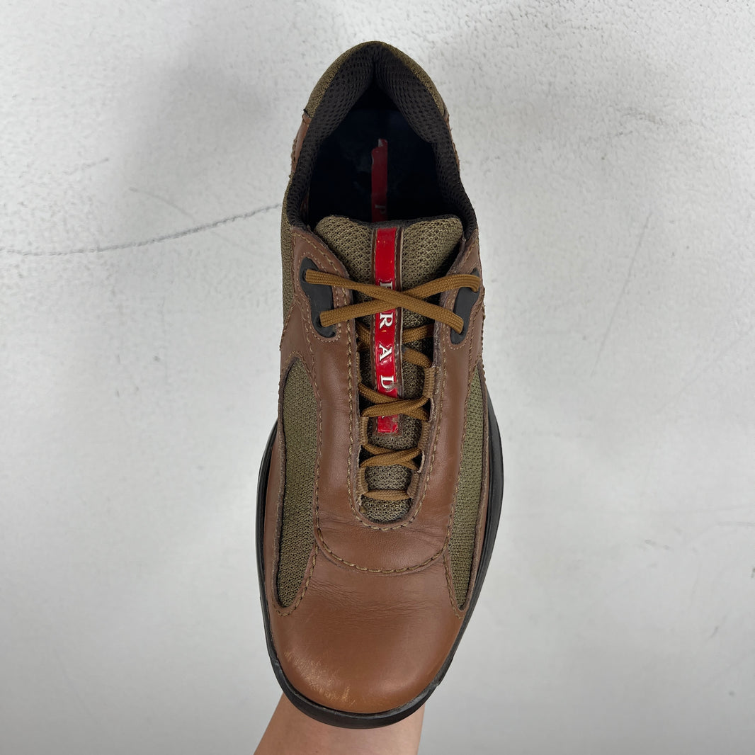 Prada Brown Leather Americas Cup Sneakers
