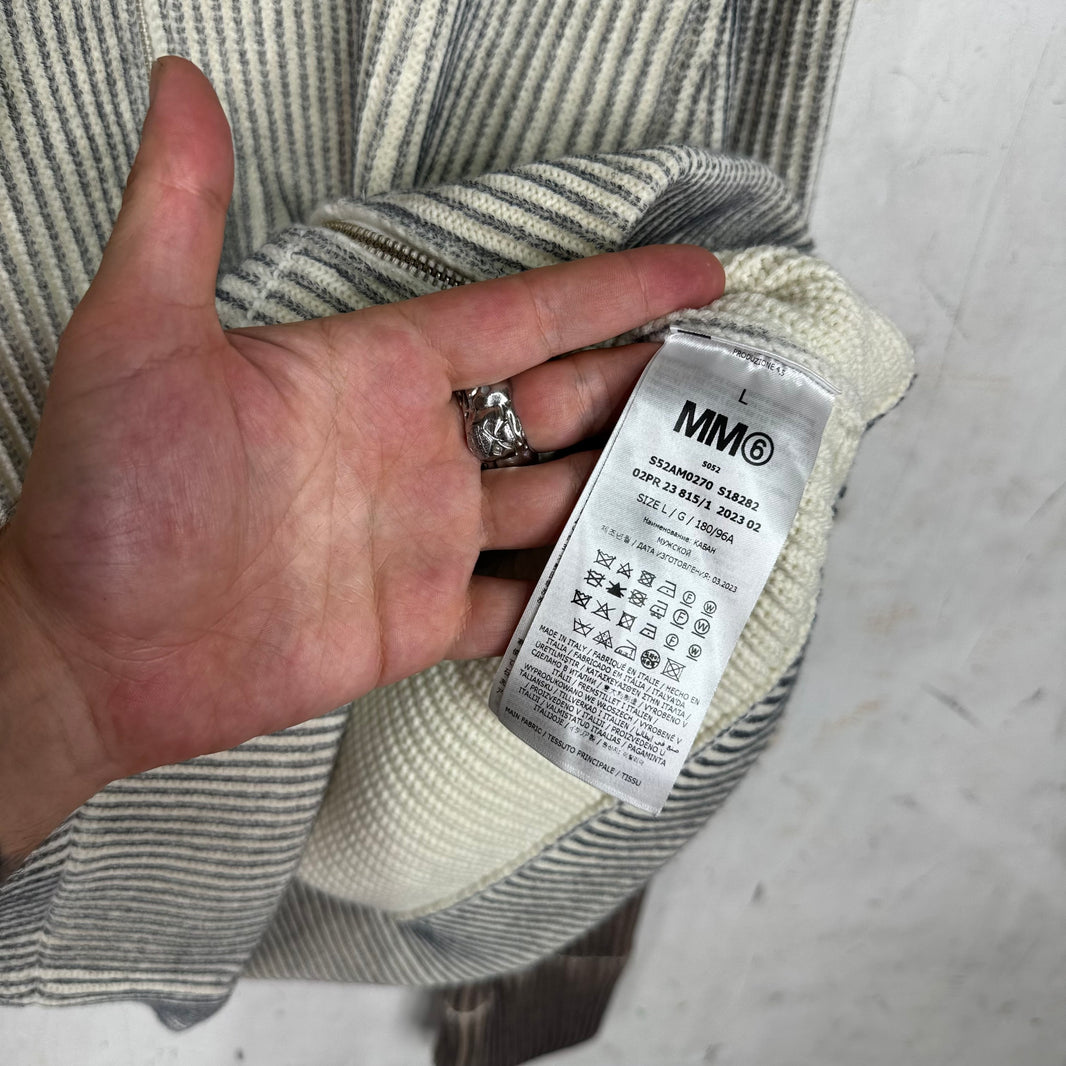 MM6 Two Tone Ribbed Knit Zip Cardigan