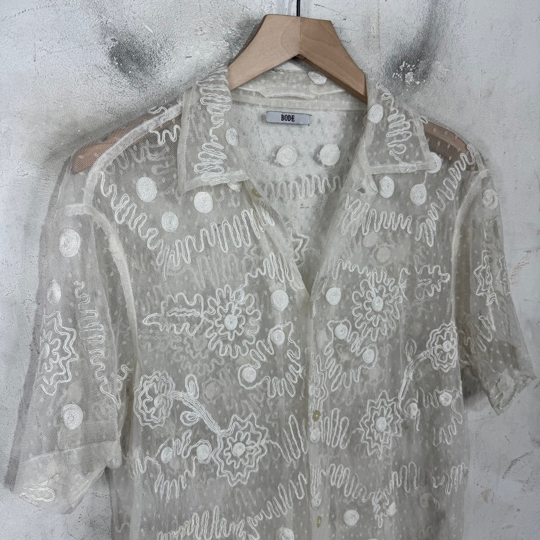 Bode Sheer Stitched Squiggly Shirt