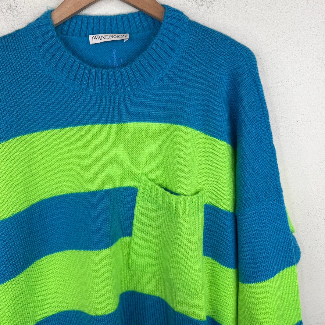 JW Anderson Blue/Green Mohair Pocket Knitted Sweater