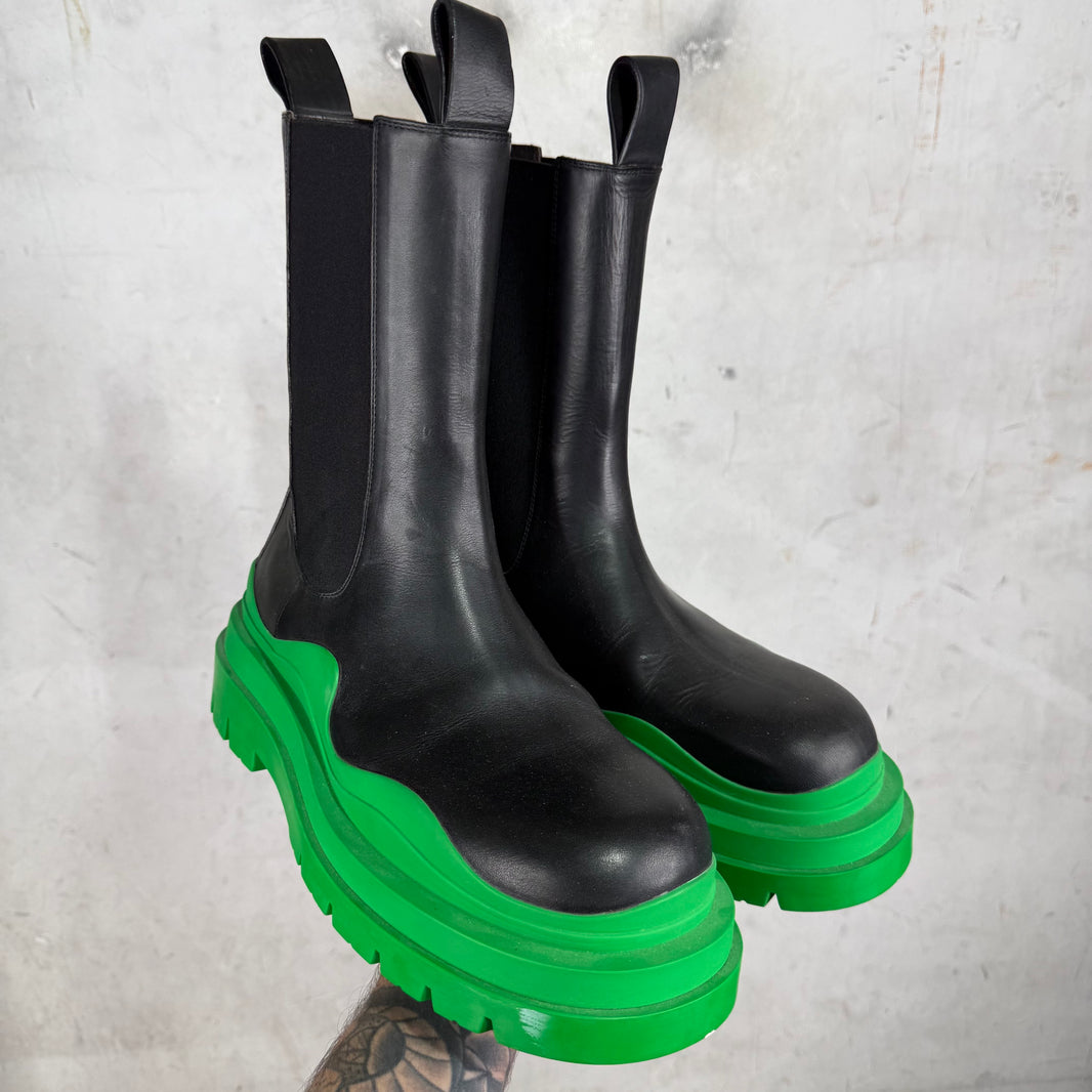 Bottega Veneta Green/Black Leather Tire Boots
