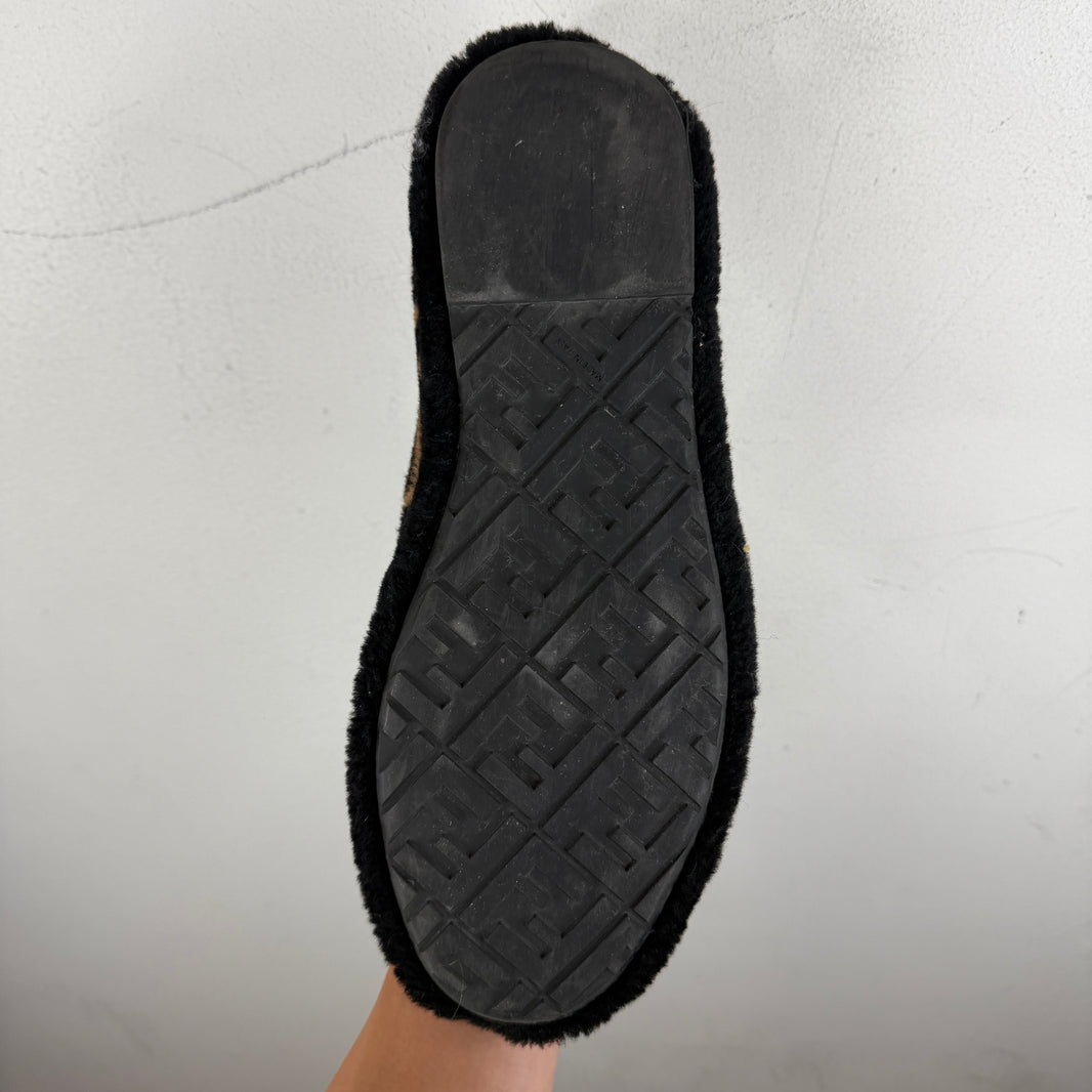 Fendi Zucca Shearling Slippers