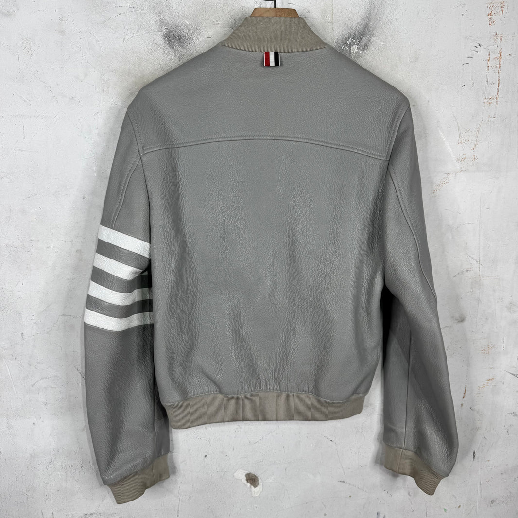 Thom Browne Grey Striped Leather Jacket