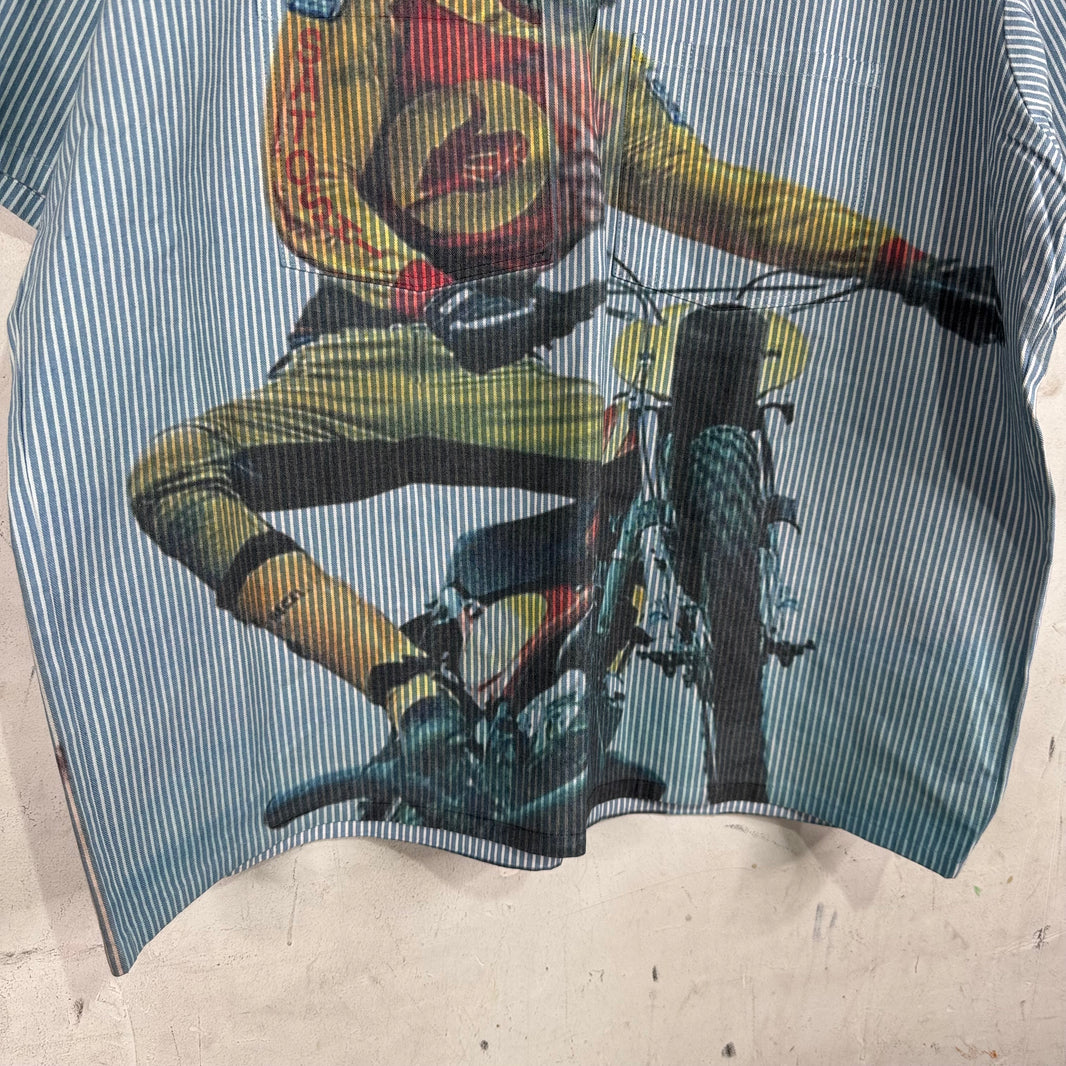 Satoshi Nakamoto Pinstriped Moto Q-Zip Shirt
