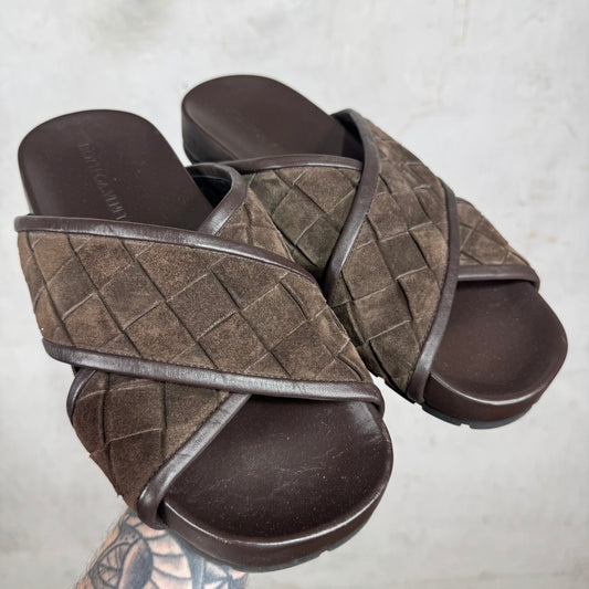 Bottega Veneta Tarik Intrecciato Suede Slide Sandals