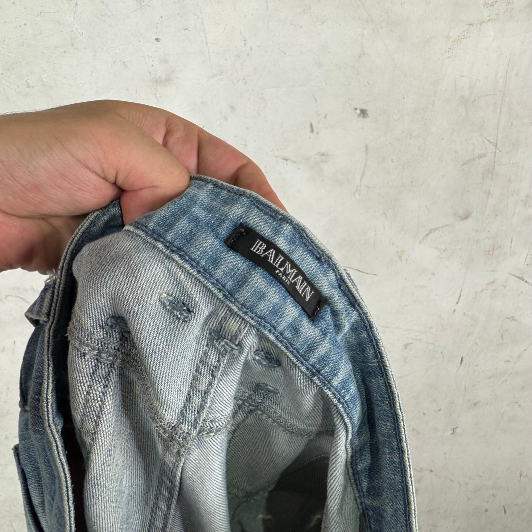 Balmain Womens Lightwash Biker Jeans