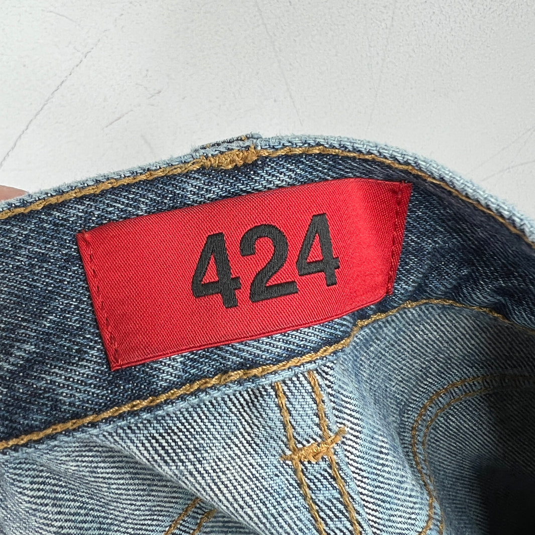 424 Blue Straight Leg Washed Denim Jeans