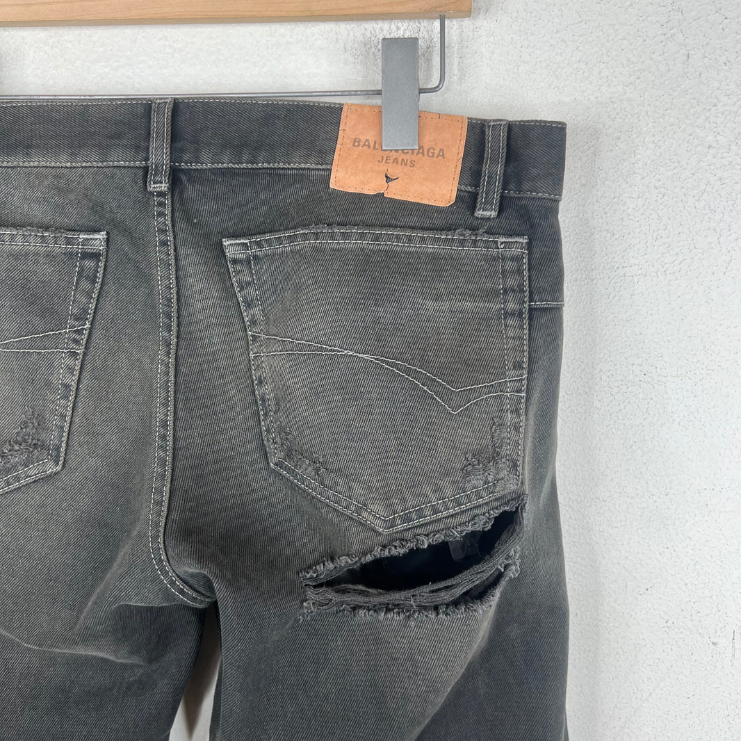 Balenciaga Distressed Black Straight Leg Jeans